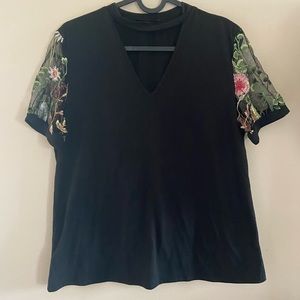 Black floral blouse
